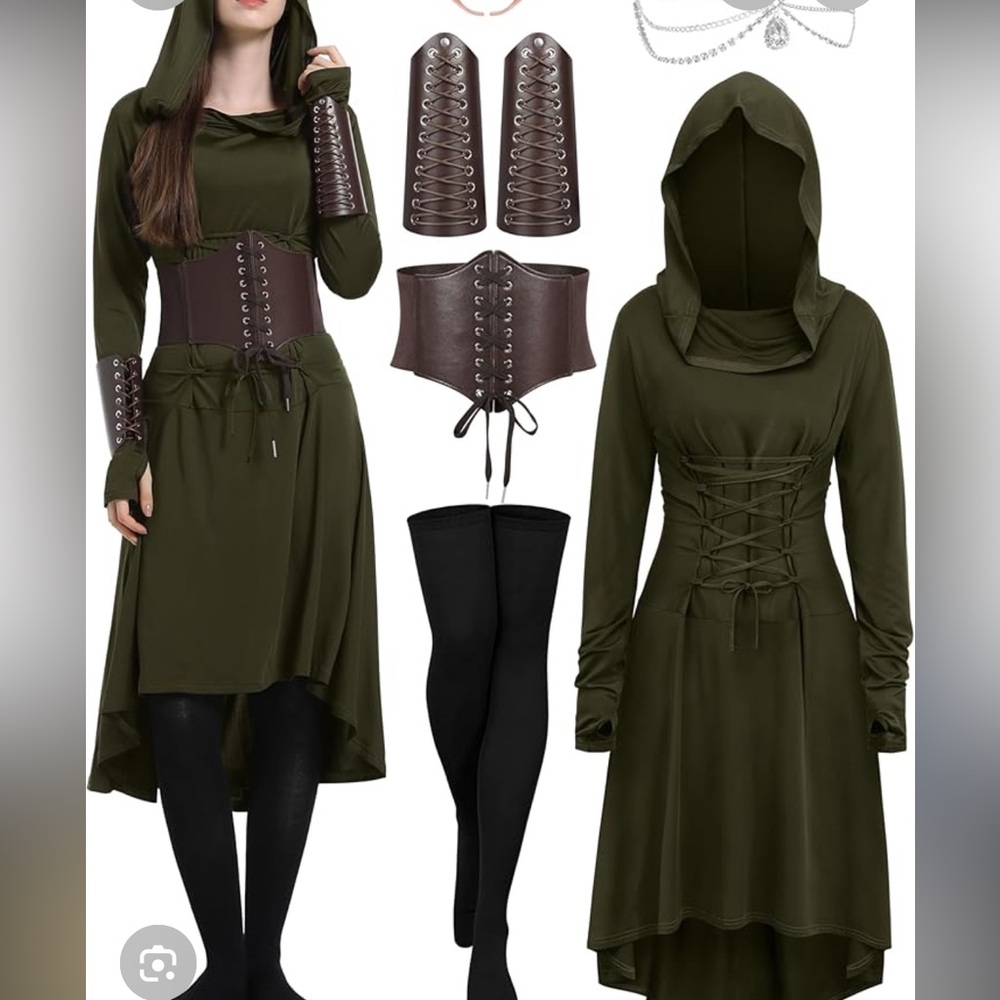 Women's Olive Green Hooded Lace-Up Corset Dress
